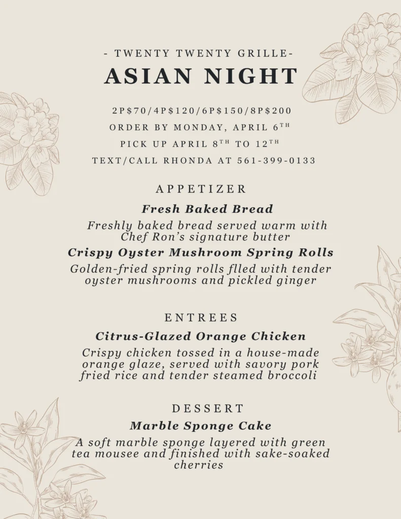 Twenty Twenty Asian Menu