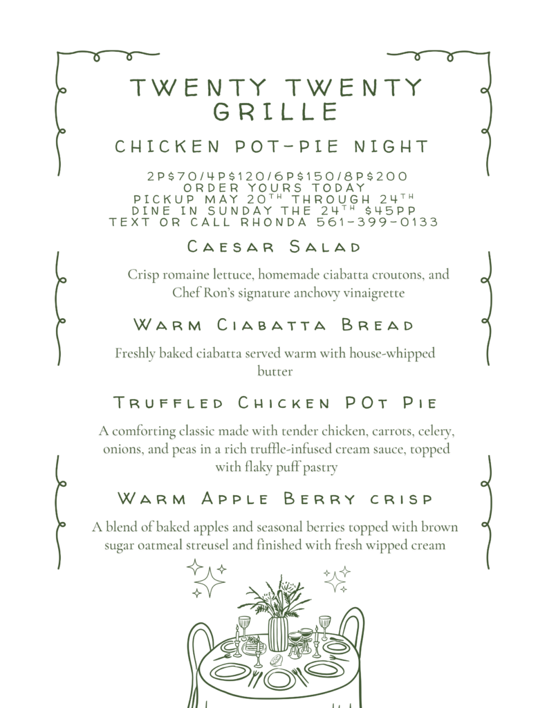 Chicken Pot Pie Menu for May 2026