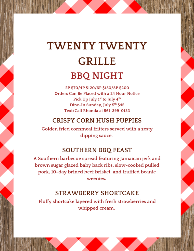 BBQ Night July 2026 Menu