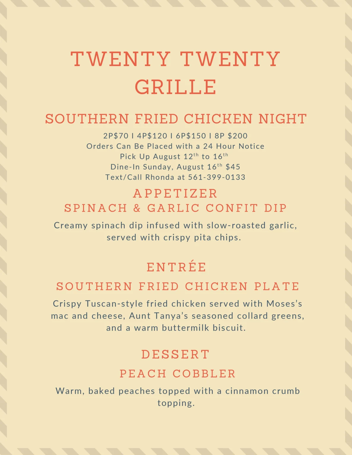 Southern Chicken Menu